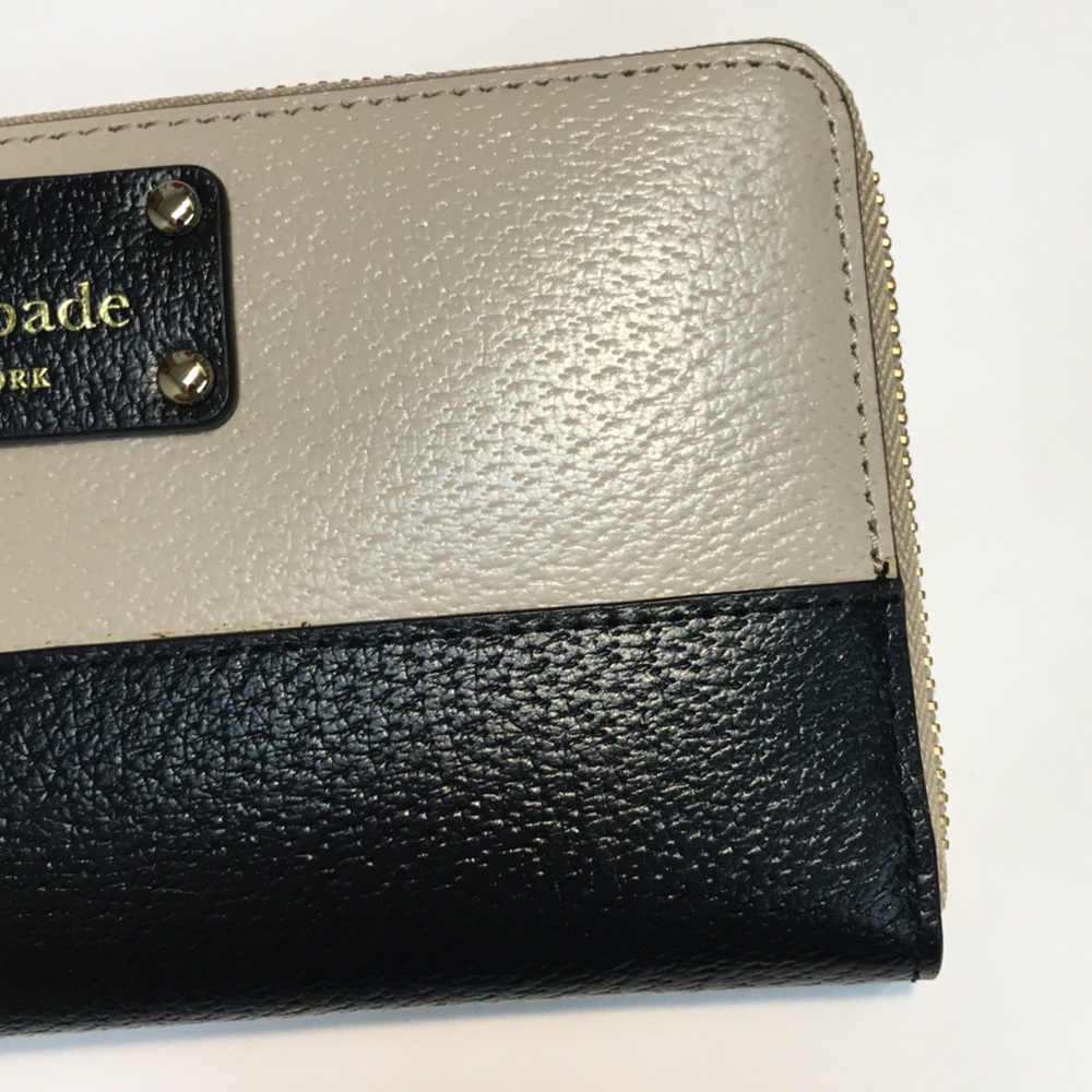 Kate Spade Zipper Cow Leather Wallet Black Tan Textured 2 Tone Leather Classic - Picture 4 of 16